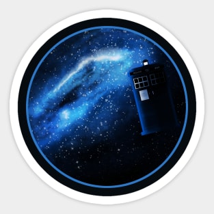 Blue TARDIS in Circle Sticker